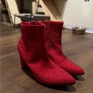 Red Rhinestone Ankle Boots